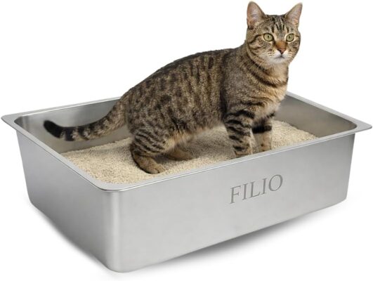 Stainless Steel Litter Box, Non Stick litterbox, Metal Litter pan, Litter Box Steel, Metal cat Box, Steel litterbox, Kitty Litter pan, Stainless Steel tub (Large)