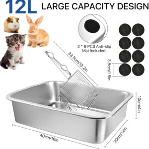 Alternative view of Lainballow Stainless Steel Cat Litter Box, 16 x 12 x 4 Large Litter Box, Non Stick Kitty Litter Pan with Metal Litter Scoop and Anti Slip Stickers for Kitten, Guinea Pig and Rabbit