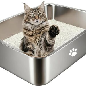 Stainless Steel Cat Litter Box,High Sided Cat Pan,Metal Kitten Litter Pan,Large Metal Litter Box for Cats,Rabbits,Non-Stick,No Smell,Smooth Surface,Splash-Proof,Easy to Clean23.6"x15.8"x5.9"